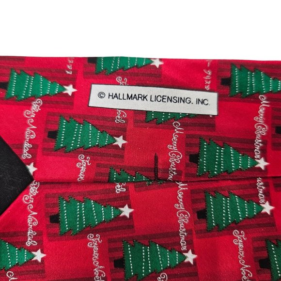 Hallmark Holiday Traditions Mens Neck Tie Silk Christmas Tree Holiday Red - Picture 3 of 7
